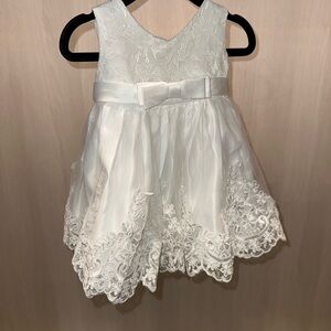 Elegant White Lace Dress with Bow